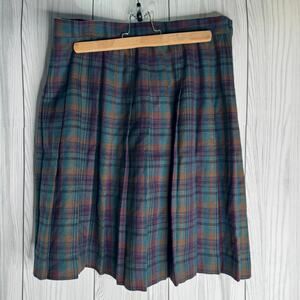 VTG NYCC Plaid Pleated Midi Skirt Academia Sz 14 USA Career Preppy Tartan